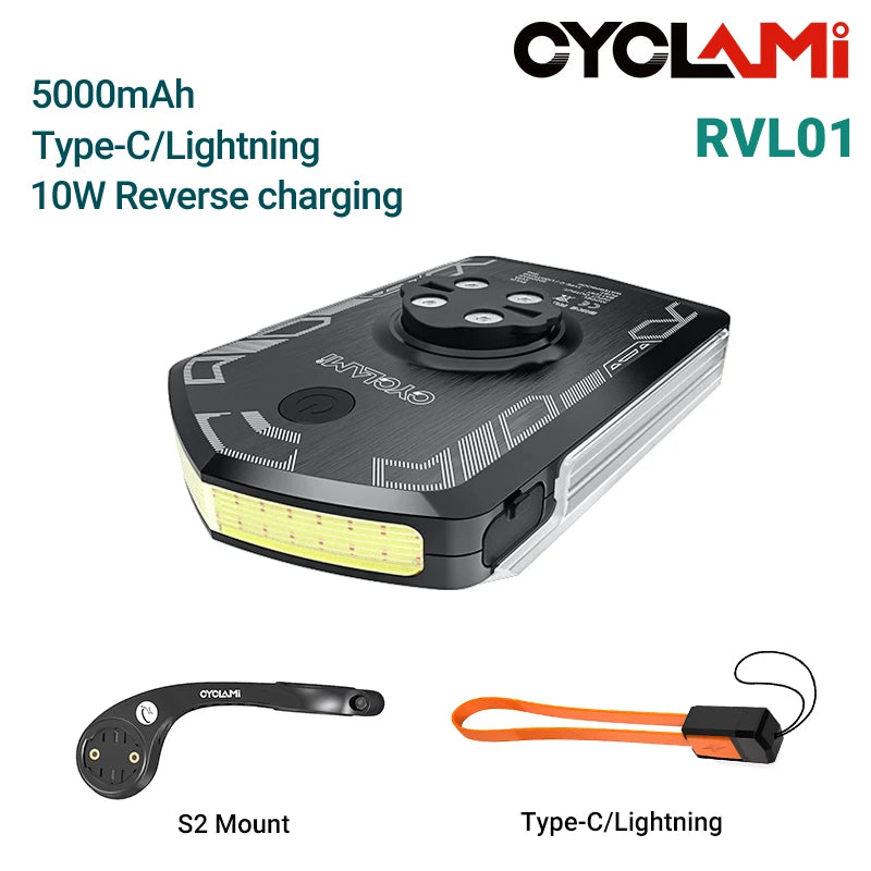 CYCLAMI RVL01 Bicycle Headlight Daytime  Front Light 5000mAh Bike Safety Visibility Cycling Light for Garmin XOSS IGS Charging