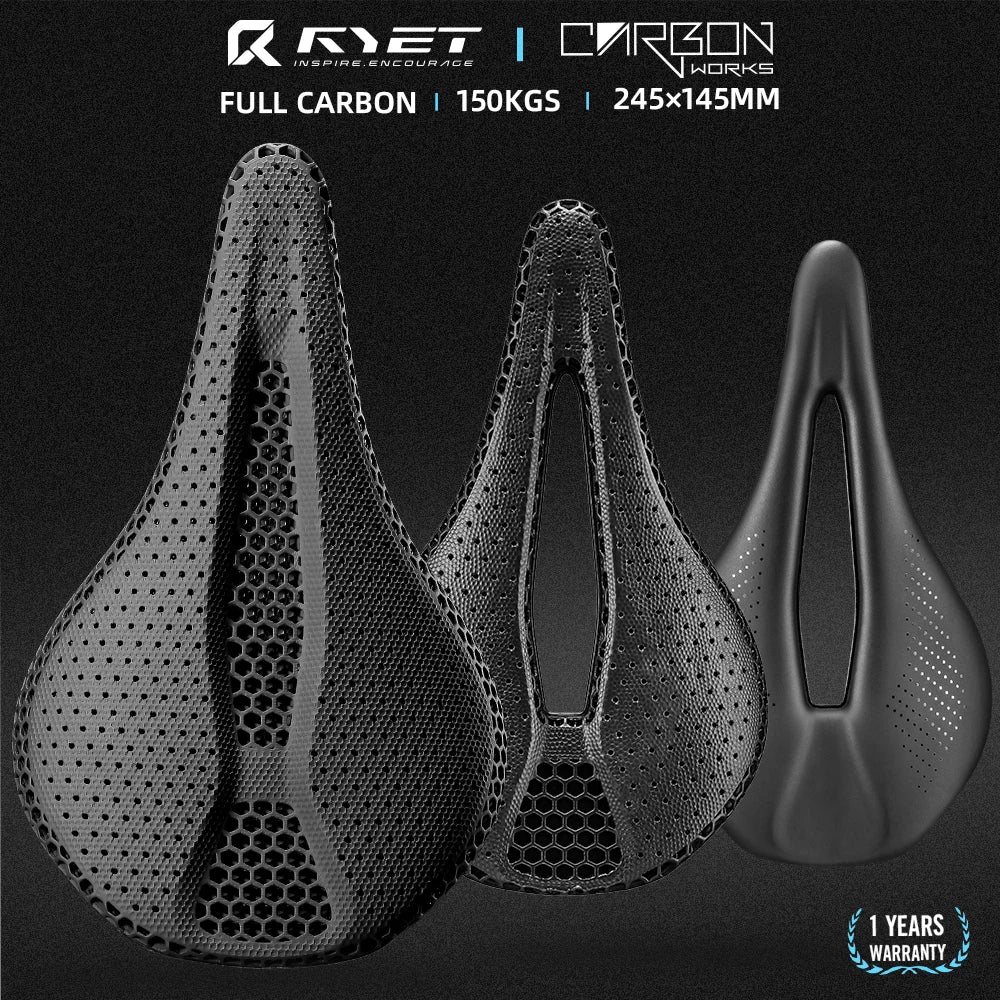Ryet 3D Printed Carbon Saddle 145/155MM 130g (oval rails 7x9 mm)