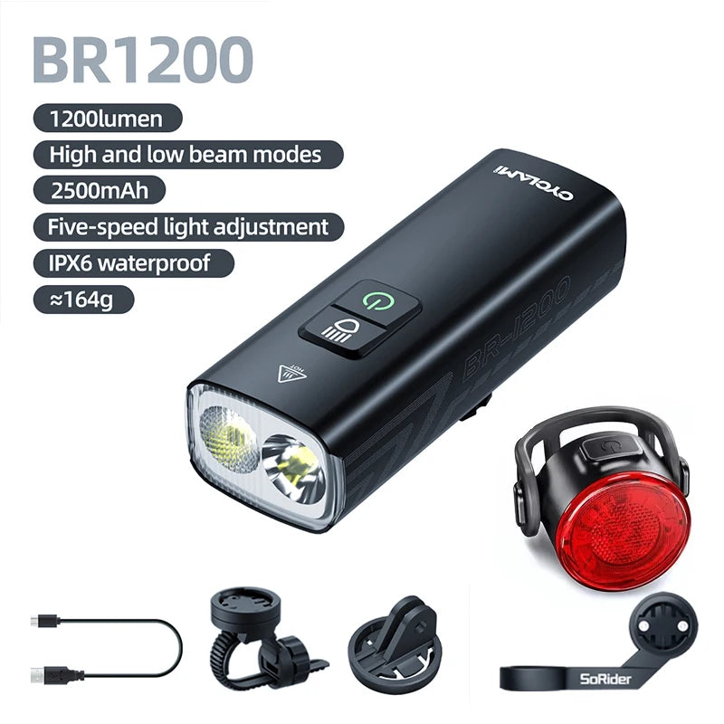 CYCLAMI 1200 2000 Lumen Bicycle Light Headlight Bike Front Lamp USB Rechargeable  4500mAh Bicycle Lamp IPX6 Waterproof Headlight