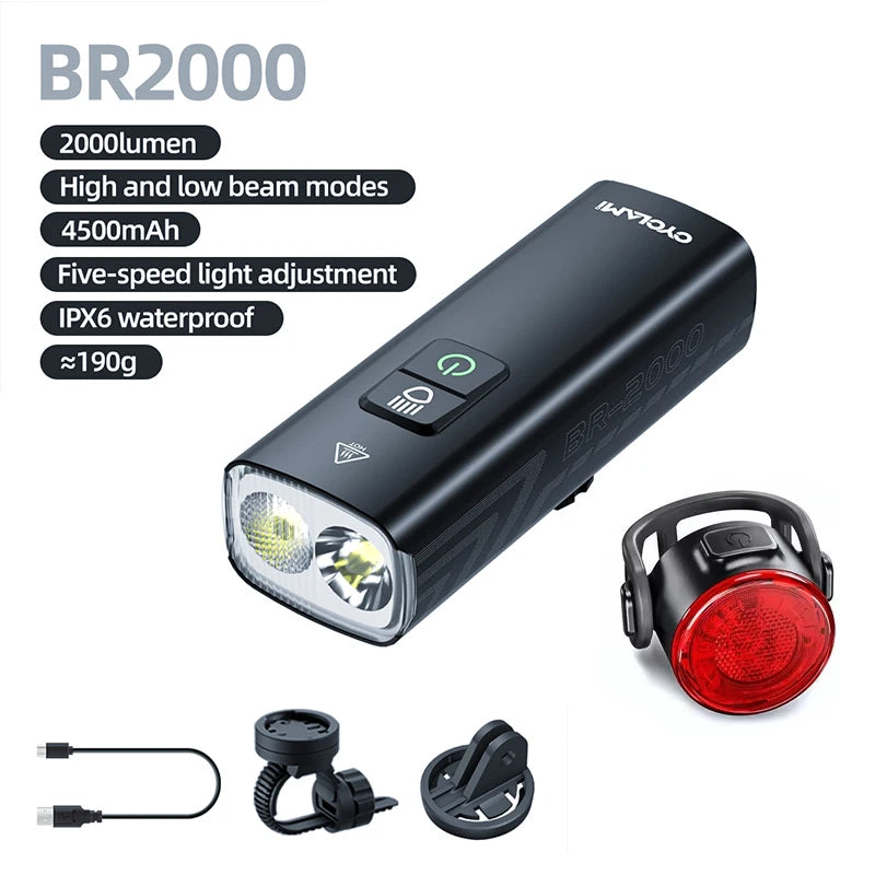 CYCLAMI 1200 2000 Lumen Bicycle Light Headlight Bike Front Lamp USB Rechargeable  4500mAh Bicycle Lamp IPX6 Waterproof Headlight