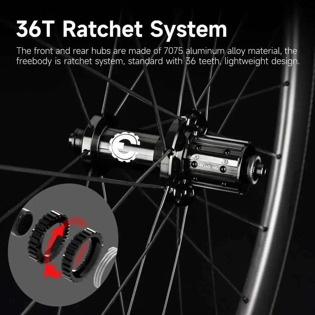 ELITEWHEELS SLR 700c Road Carbon Wheelset 3K Twill Brake Surface Ratchet System 36T Straight Pull Hub Clincher Tubeless Rim