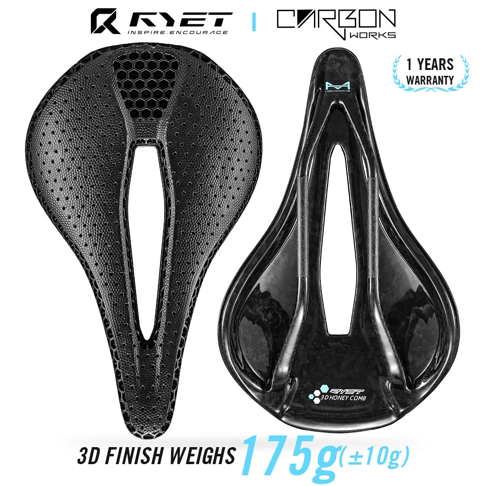 Ryet 3D Printed Carbon Saddle 145/155MM 130g (oval rails 7x9 mm)
