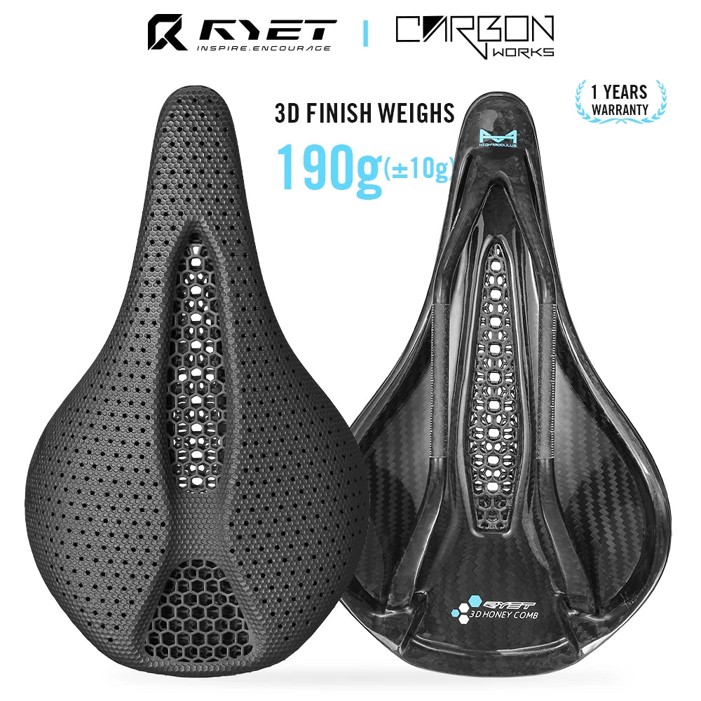 Ryet 3D Printed Carbon Saddle 145/155MM 130g (oval rails 7x9 mm)