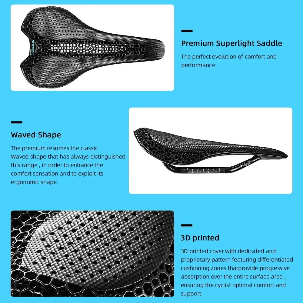 RYET 3D Printed Carbon Saddle 175g Ultra Lightweight (Oval Rails 7x9mm)