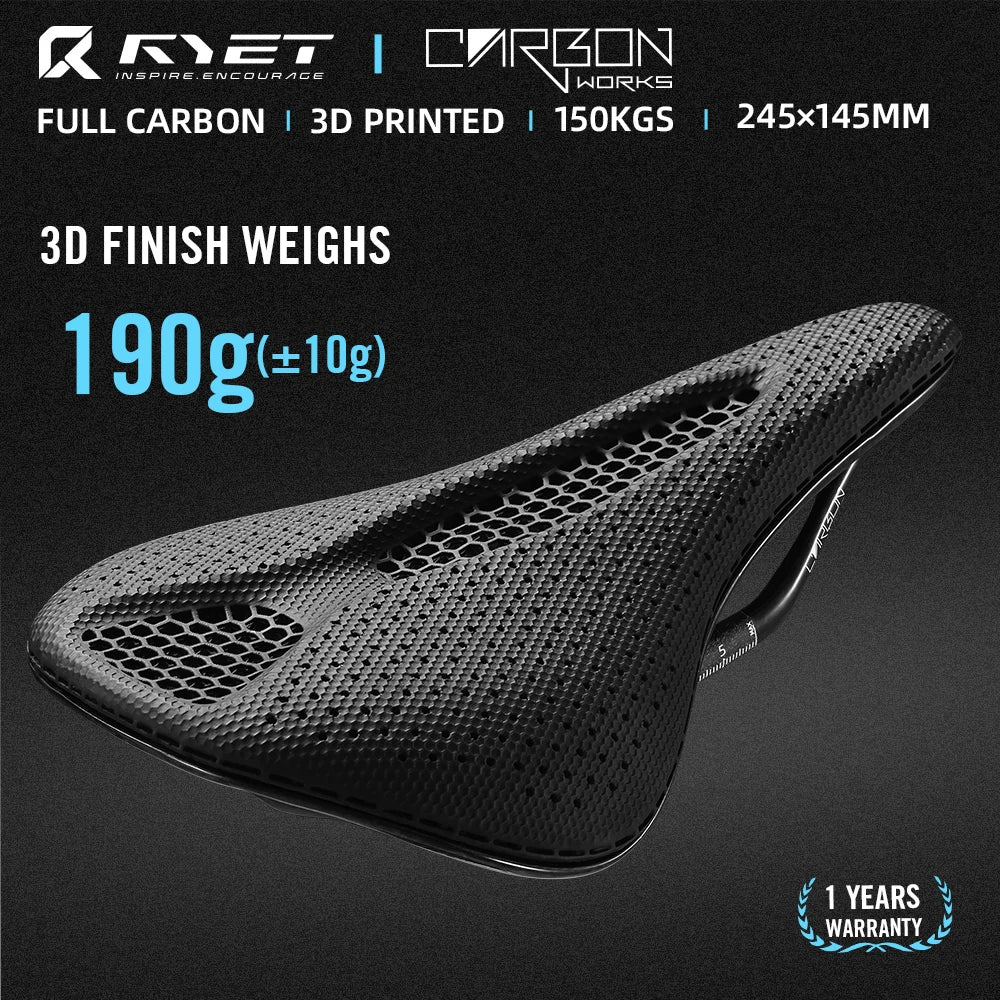 Ryet 3D Printed Carbon Saddle 145/155MM 130g (oval rails 7x9 mm)