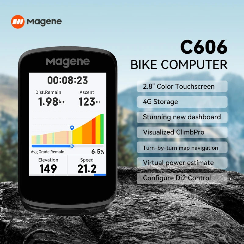 Magene GPS Bike Computer C606 Navigation Speedometer Cycling Digital Stopwatch Odometer Trainer Bicycle Light WiFi Bluetooth Ant