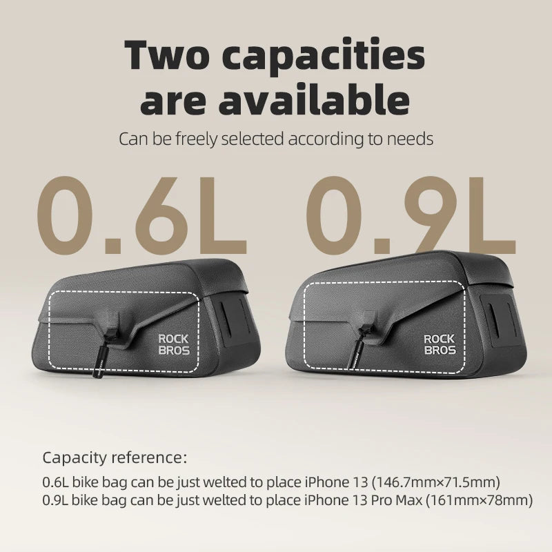 ROCKBROS Cycling Bag 0.6L Or 0.9L Magnetic Waterproof Road Bike Bag Front Beam Tube Bag Riding Bicycle Bag Accessories